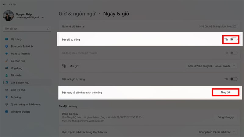 Sửa thời gian Windows 11