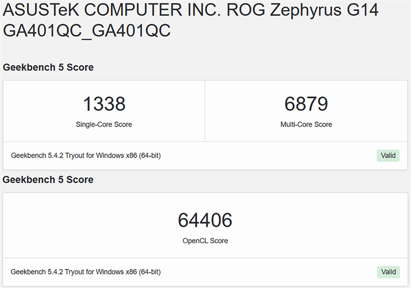 Đo hiệu suất của ROG Zephyrus G14 bằng Geekbench 5. Đo hiệu suất của ROG Zephyrus G14 bằng Geekbench 5.