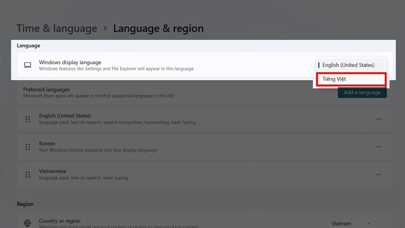 Cách cài tiếng Việt cho Windows 11
