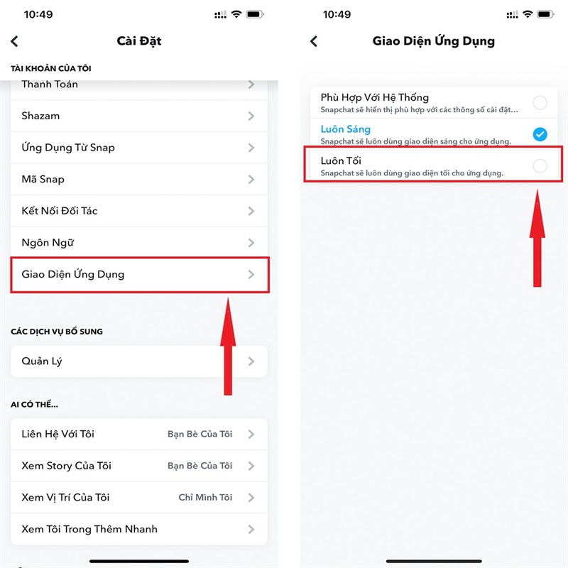 Cách kích hoạt Dark Mode trong ứng dụng Snapchat 