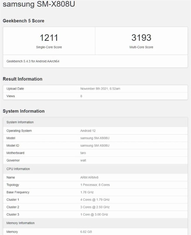 Galaxy Tab S8+ với Snapdragon 898 lộ diện trên Geekbench