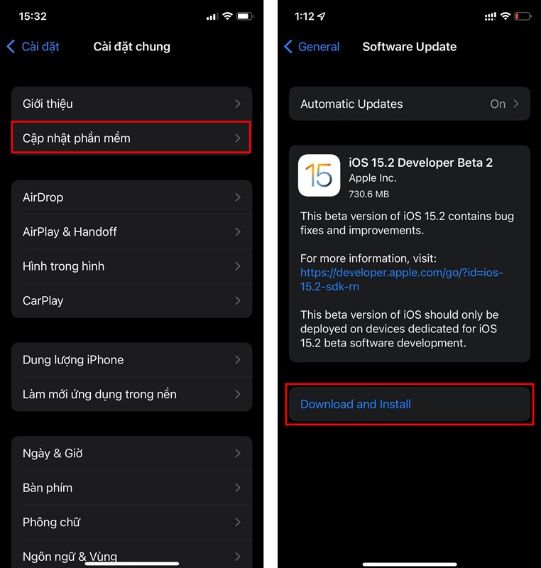 Cách cập nhật iOS 15.2 Beta 2