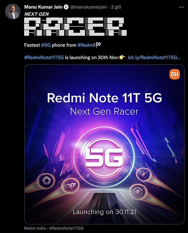 Redmi Note 11T 5G được xác nhận sẽ ra mắt tại Ấn Độ vào ngày 30/11 tới