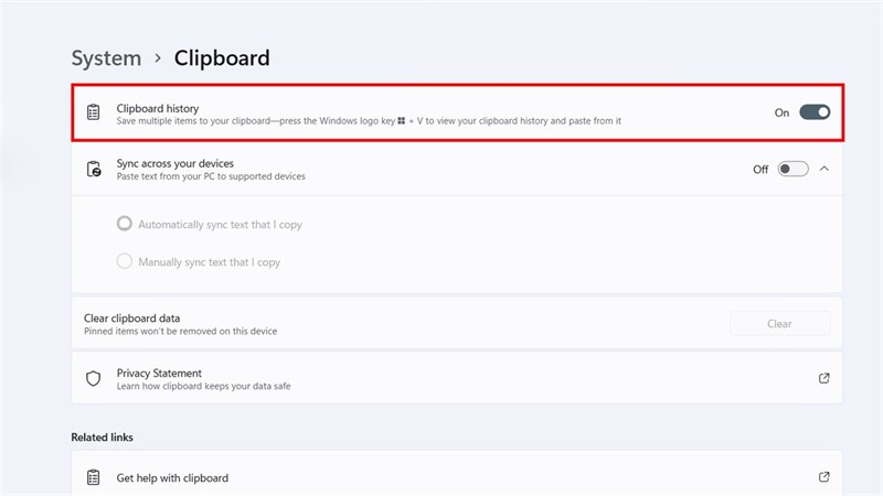 Cách bật các lịch sử Clipboard trên Windows 11