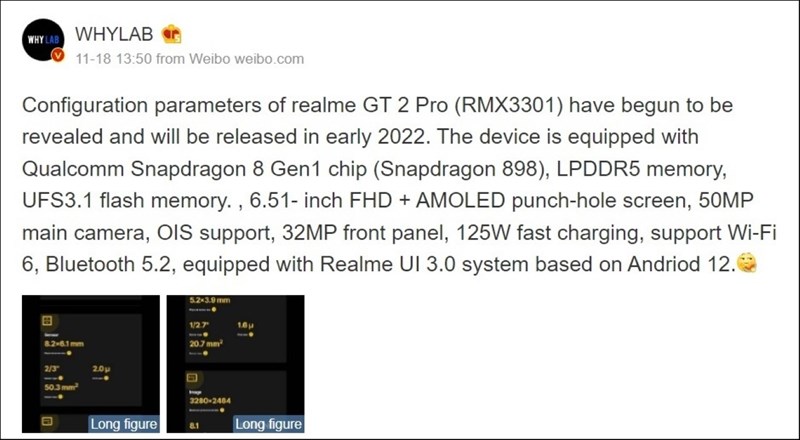 Thông số kỹ thuật của điện thoại Realme GT 2 Pro bị rò rỉ Thông số kỹ thuật của điện thoại Realme GT 2 Pro bị rò rỉ