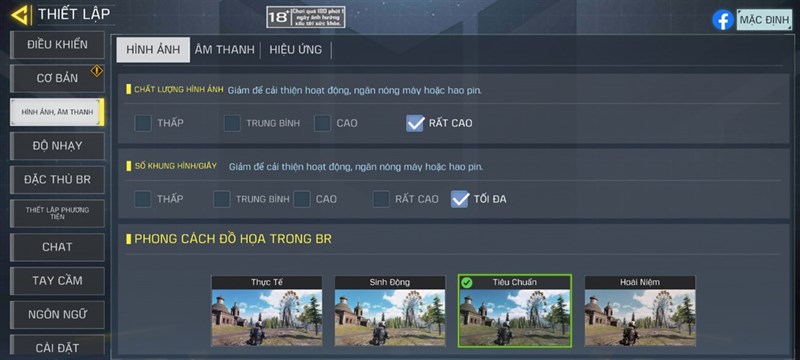 Phần thiết lập đồ họa mà mình đã đặt trên tựa game Call Of Duty Mobile 