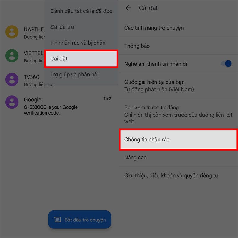 Chống tin nhắn rác Chống tin nhắn rác