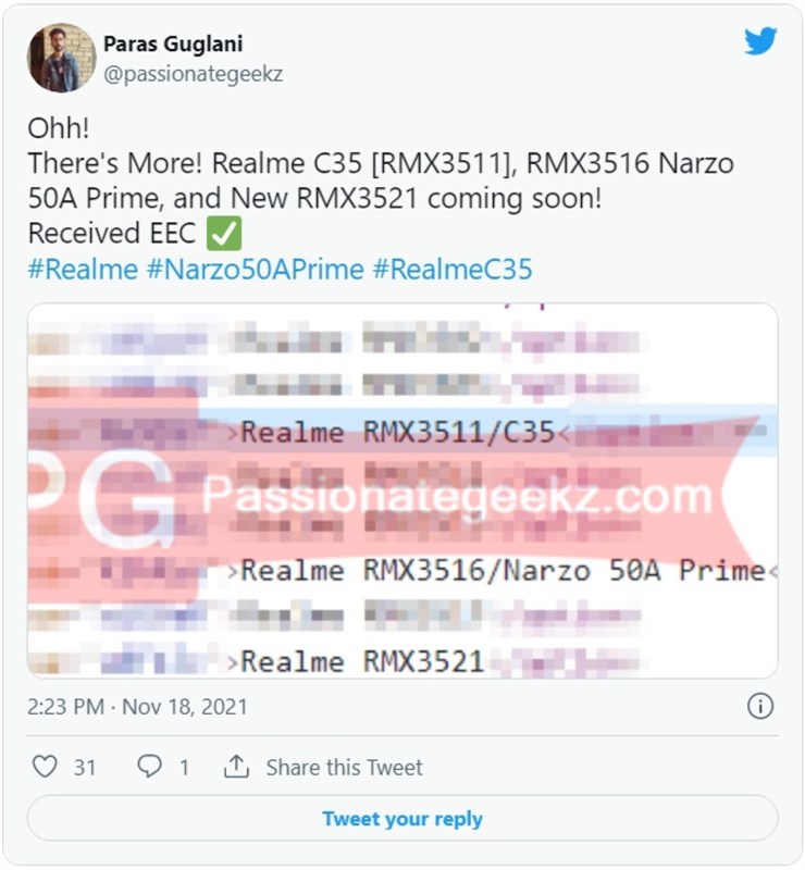 Realme Narzo 50A Prime, Realme C35 có thể sẽ sớm ra mắt