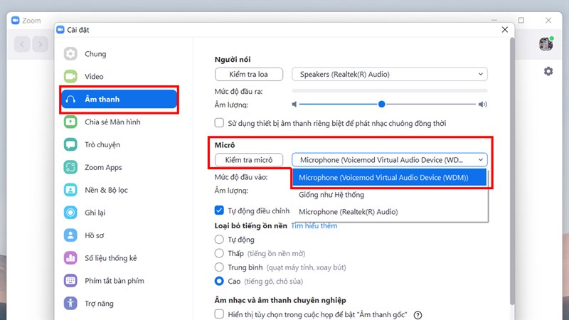 Chỉnh giọng trên Zoom