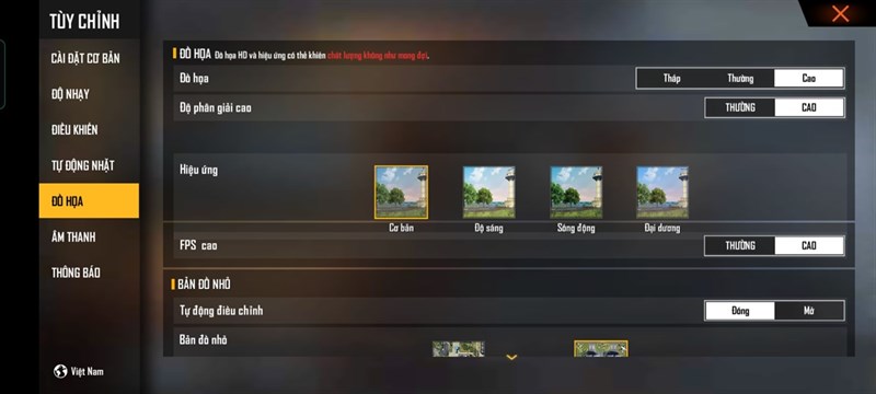 mức setting mình để trong tựa game Free Fire mức setting mình để trong tựa game Free Fire