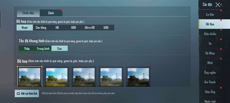 Mức setting mình để trong tựa game PUBG Moblie. Mức setting mình để trong tựa game PUBG Moblie.