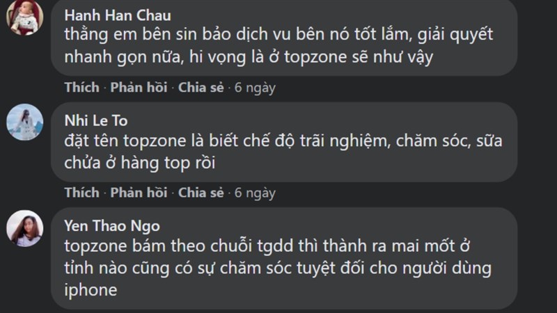 Đánh giá của khách hàng về TopZone