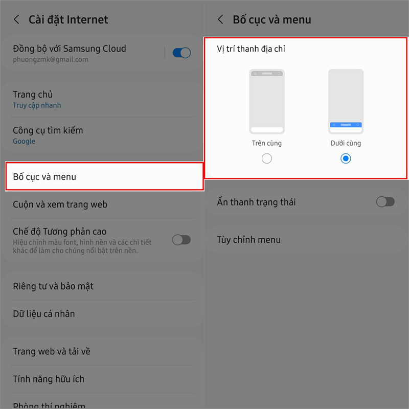 di chuyển thanh địa chỉ xuống dưới màn hình trên Samsung Internet Browser di chuyển thanh địa chỉ xuống dưới màn hình trên Samsung Internet Browser