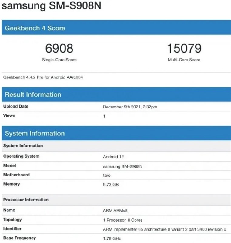 Thông số kỹ thuật của Galaxy S22 Ultra được tiết lộ qua Geekbench