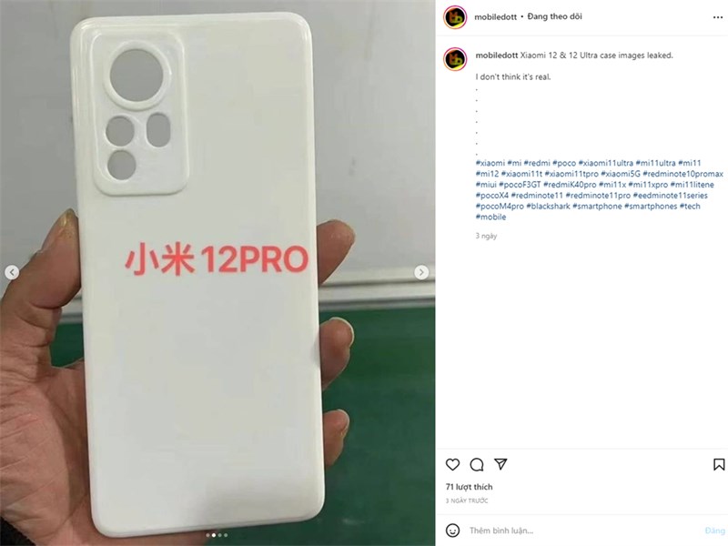 Rò rỉ ốp lưng của Xiaomi 12 Pro