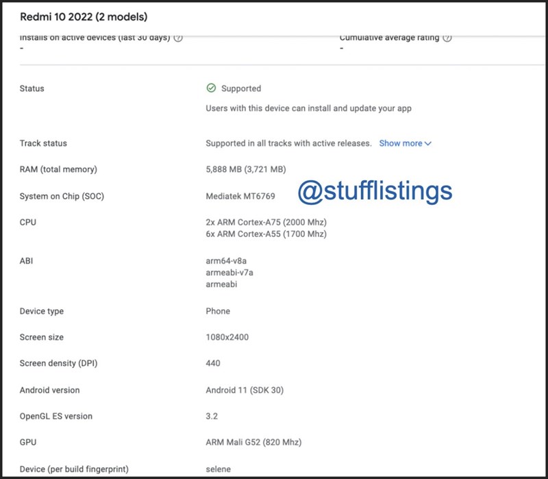 Redmi 10 2022 được liệt kê trên Google Play Console