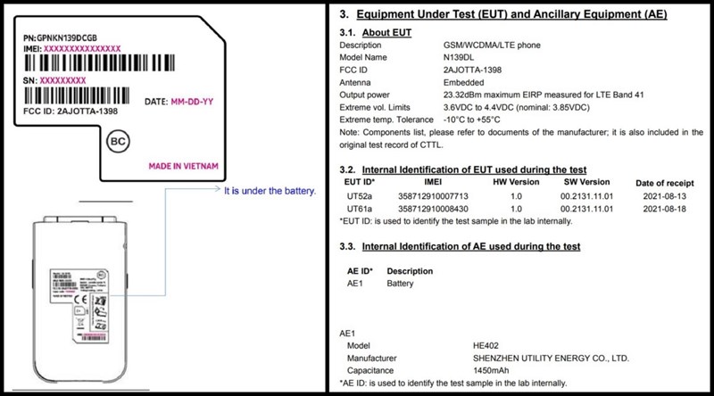 Tài liệu FCC cho thấy Nokia N139DL được sản xuất ở Việt Nam