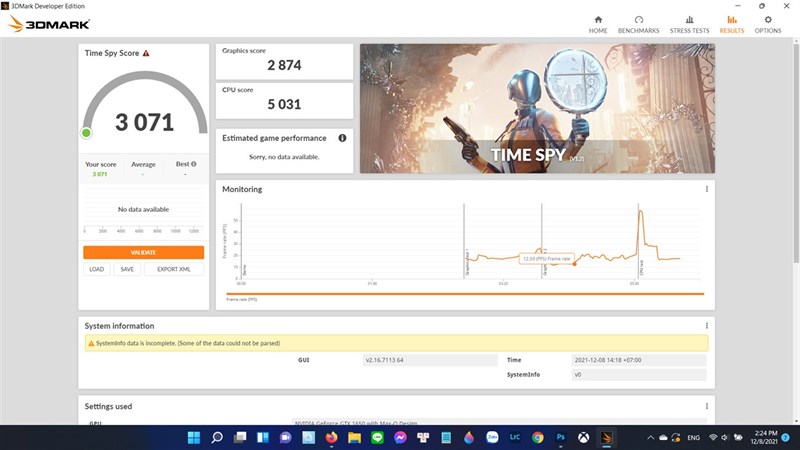 Điểm 3DMark Time Spy của MSI Prestige 15 A11SC. Điểm 3DMark Time Spy của MSI Prestige 15 A11SC.