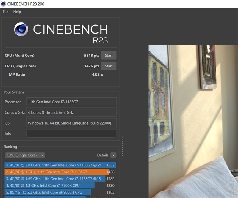 Điểm Cinebench R23 của MSI Prestige 15 A11SC. Điểm Cinebench R23 của MSI Prestige 15 A11SC.