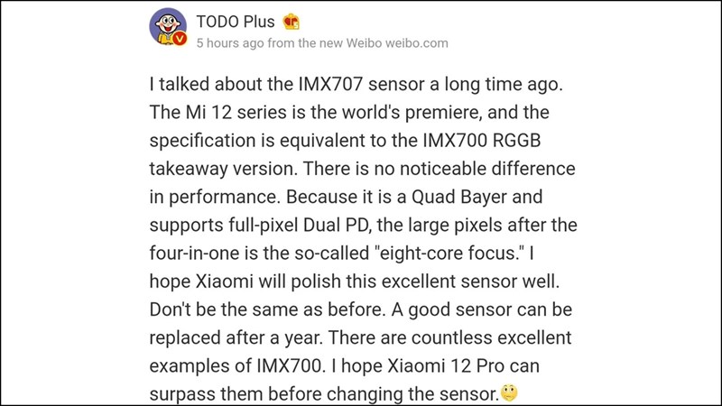 Xiaomi 12 Pro được xác nhận sử dụng cảm biến Sony IMX707