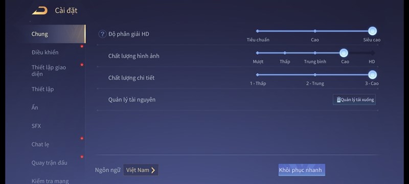 Thiết lập đồ hoạ tựa game Liên Quân Mobile để test pin Galaxy A72. Thiết lập đồ hoạ tựa game Liên Quân Mobile để test pin Galaxy A72.