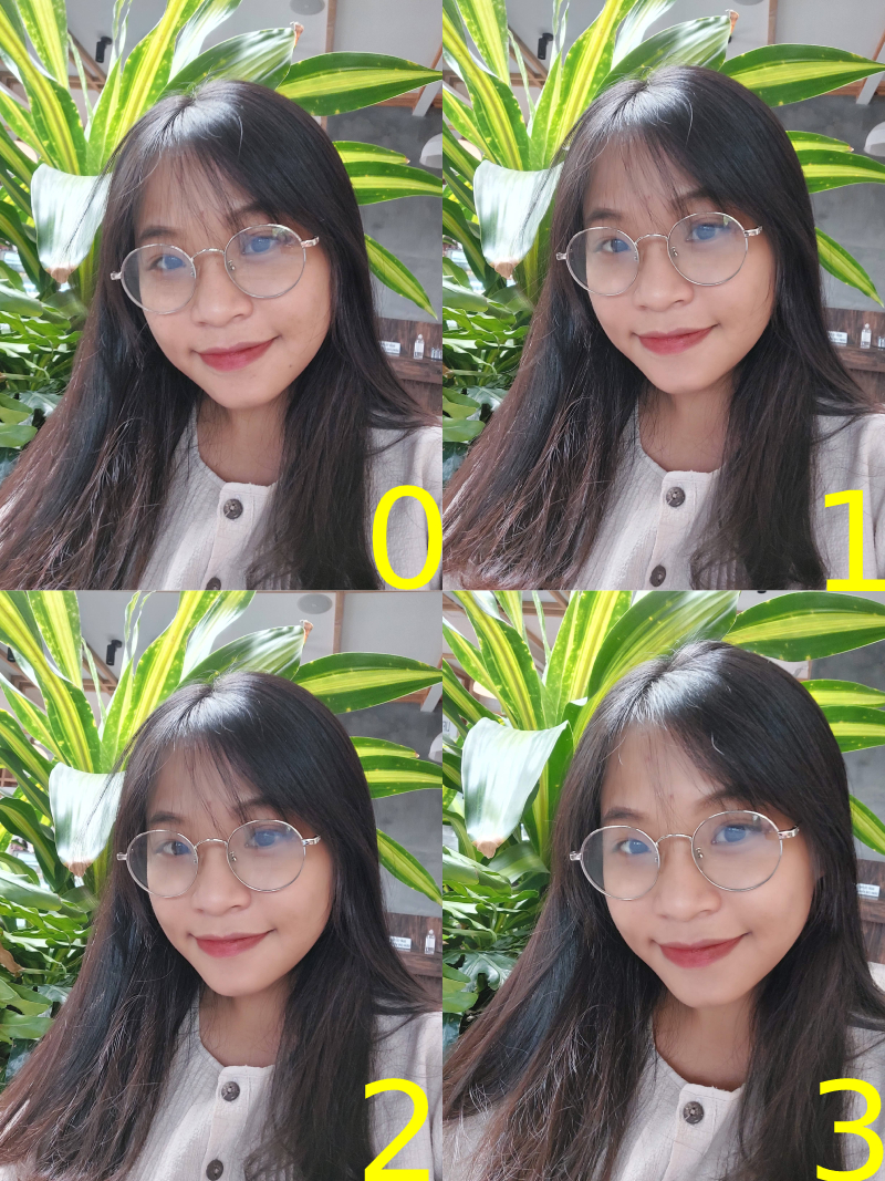 Ảnh chụp selfie với các mức độ là đẹp từ 0-3. Ảnh chụp selfie với các mức độ là đẹp từ 0-3.