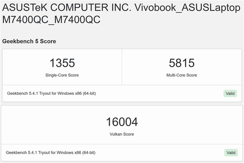 Điểm GeekBench 5 của ASUS VivoBook Pro 14x OLED M7400QC. Điểm GeekBench 5 của ASUS VivoBook Pro 14x OLED M7400QC.