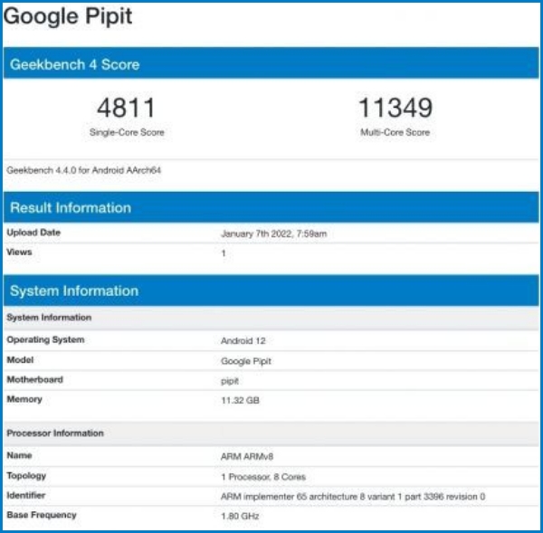 Smartphone màn hình gập Google Pipit xuất hiện trên Geekbench