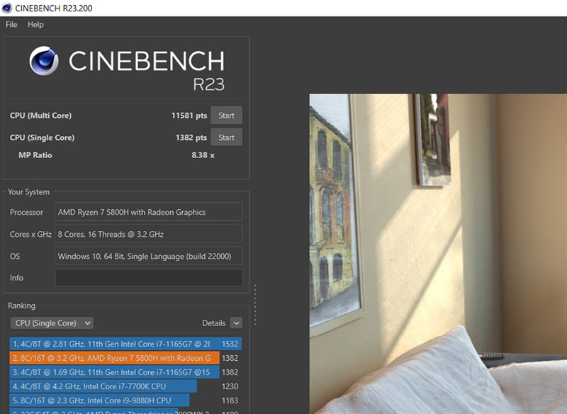 Điểm Cinebench R23 của HP Gaming VICTUS 16 e0170AX R7.