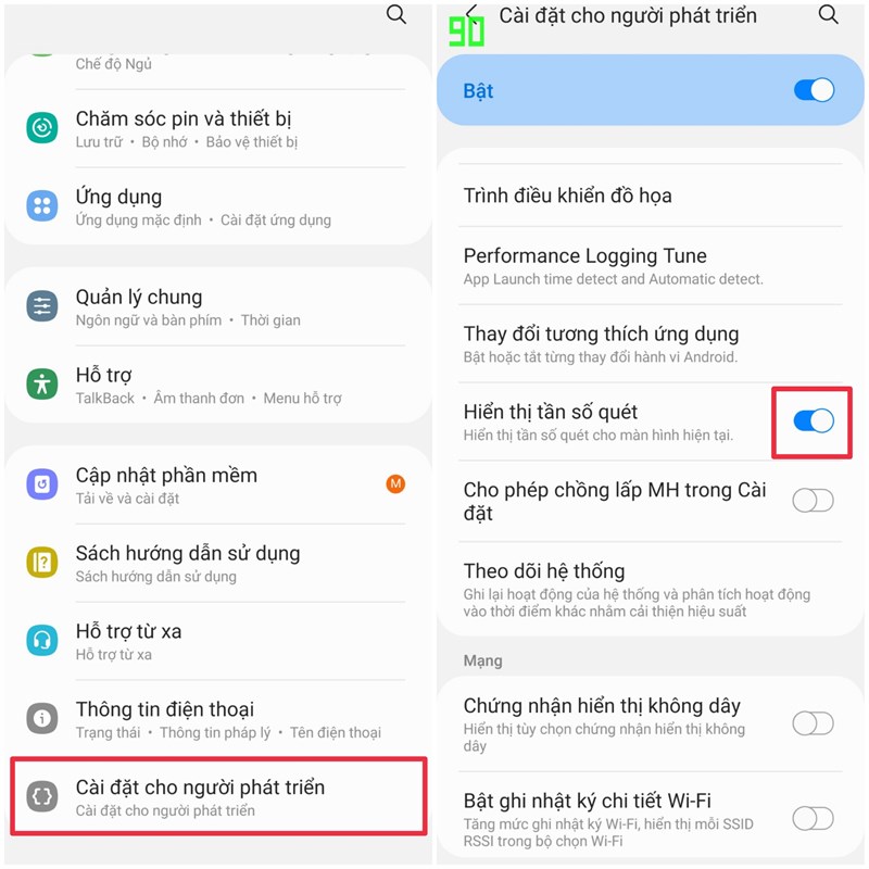 Cách kiểm tra tần số quét trên điện thoại Samsung Cách kiểm tra tần số quét trên điện thoại Samsung