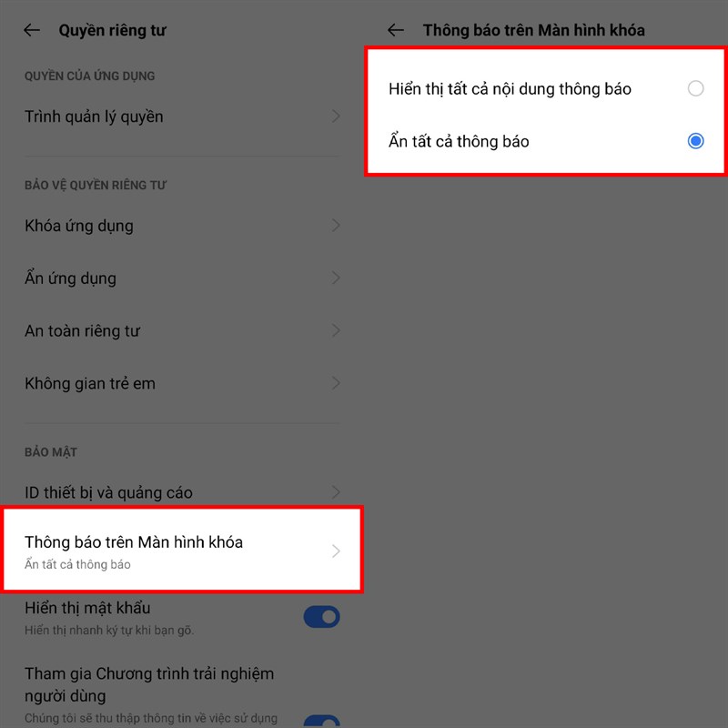 Cách tắt hiển thị nội dung lên màn hình khóa trên Realme 9i