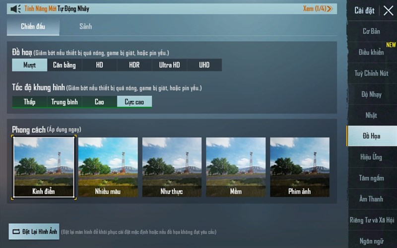 Thiết lập đồ họa game PUBG Mobile.