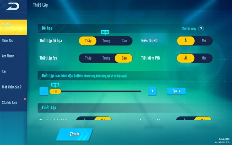 Thiết lập đồ họa game Zing Speed Mobile.