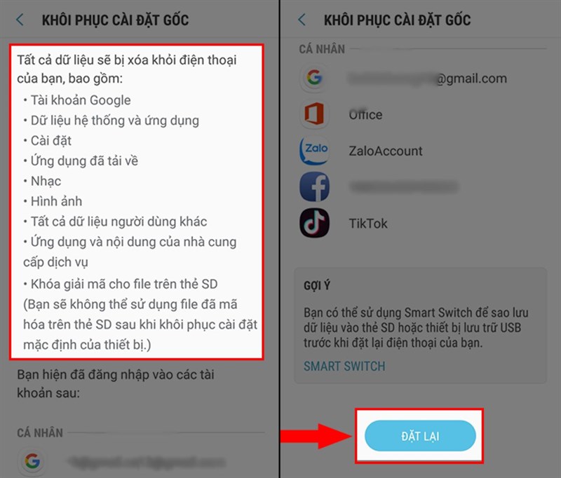 Khôi phục lại cài đặt gốc của điện thoại Android