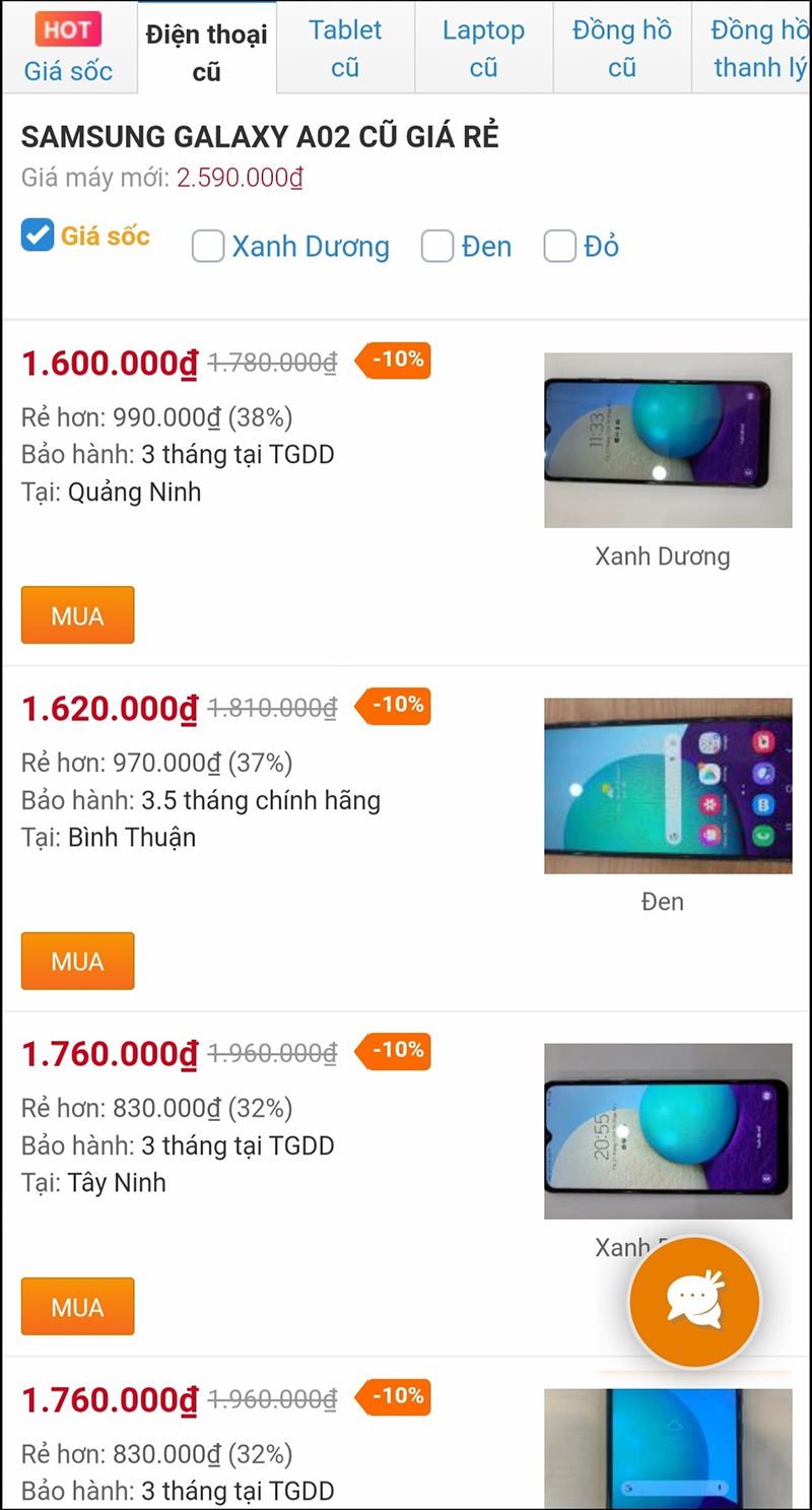 Galaxy A02 cũ giá rẻ Galaxy A02 cũ giá rẻ