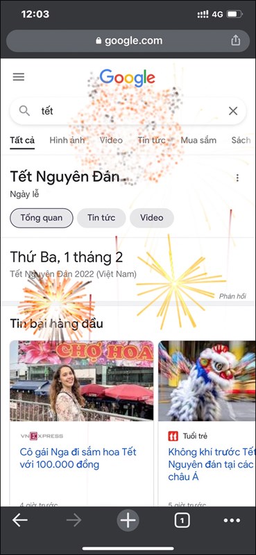 Cách bắn pháo hoa Tết 2022 trên Google