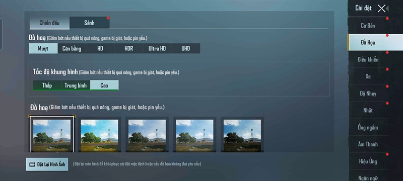 Thiết lập đồ họa trong PUBG Moblie mà mình chỉnh trên OPPO A95