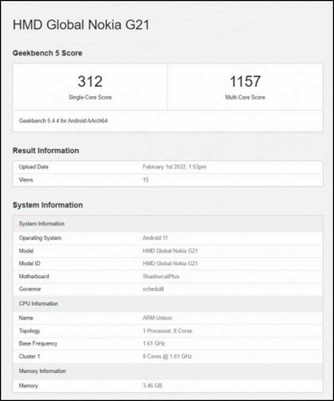 Nokia G21 xuất hiện trên Geekbench Nokia G21 xuất hiện trên Geekbench