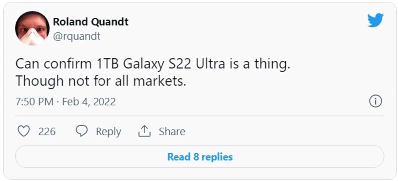 Galaxy S22 Ultra có phiên bản bộ nhớ 1TB, nhưng chỉ bán ở một số thị trường nhất định Galaxy S22 Ultra có phiên bản bộ nhớ 1TB, nhưng chỉ bán ở một số thị trường nhất định