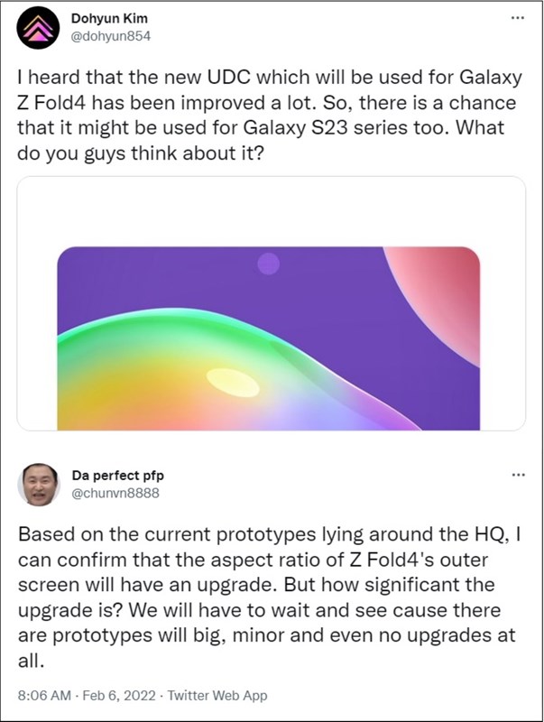 Galaxy Z Fold4 sẽ có màn hình ngoài theo kiểu dáng mới, camera ẩn dưới màn hình được cải thiện đáng kể Galaxy Z Fold4 sẽ có màn hình ngoài theo kiểu dáng mới, camera ẩn dưới màn hình được cải thiện đáng kể