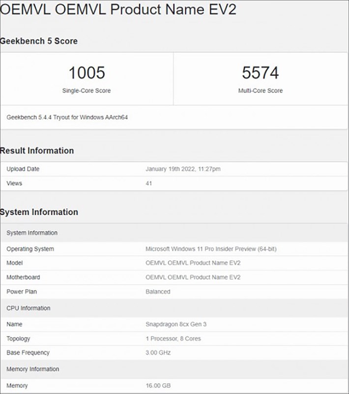 Danh sách Geekbench được chia sẻ