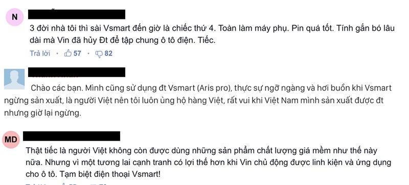 Người dùng bày tỏ sự tiếc nuối to lớn đối với sự dừng chân của Vsmart Người dùng bày tỏ sự tiếc nuối to lớn đối với sự dừng chân của Vsmart