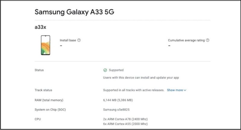Thông số Galaxy A33 bị rò rỉ Thông số Galaxy A33 bị rò rỉ