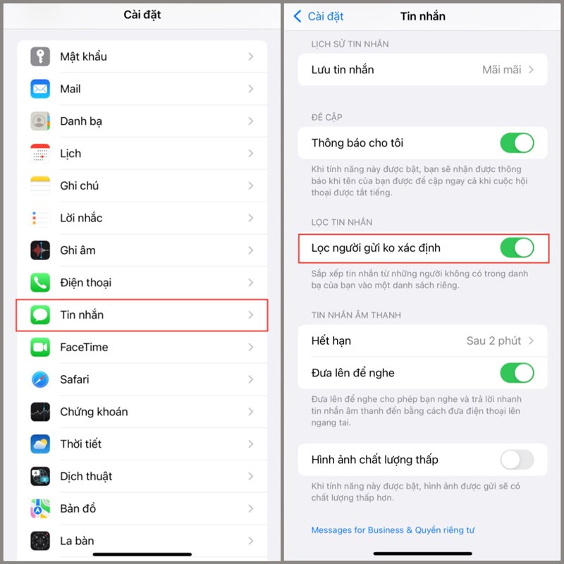 Cách ẩn tin nhắn được gửi từ người dùng không xác định trên iPhone Cách ẩn tin nhắn được gửi từ người dùng không xác định trên iPhone