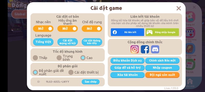 Thiết lập đồ họa game Play Together trên Redmi Note 11 Pro 4G.