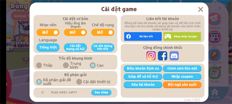 Thiết lập đồ hoạ tựa game Play Together trên Realme C35. Thiết lập đồ hoạ tựa game Play Together trên Realme C35.