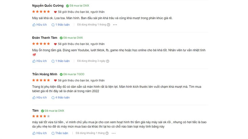 Một số bình luận của khách hàng sau khi mua máy tính bảng Masstel tại Thế Giới Di Động Một số bình luận của khách hàng sau khi mua máy tính bảng Masstel tại Thế Giới Di Động