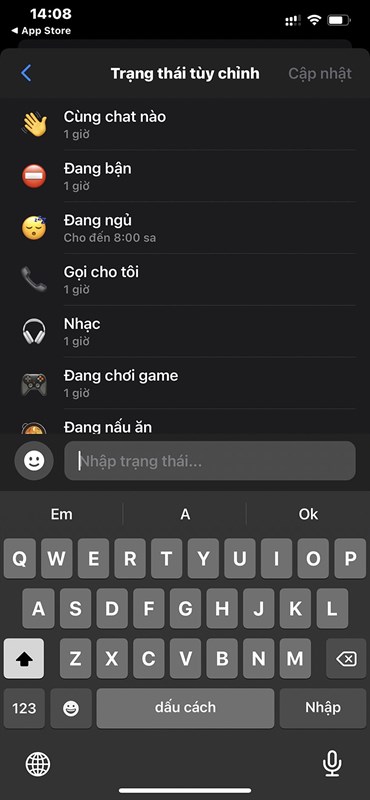 Messenger vừa có tính năng cập nhật trạng thái theo ý thích