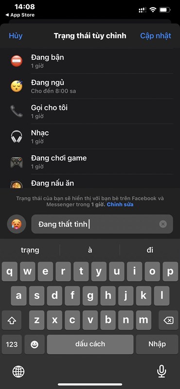 Messenger vừa có tính năng cập nhật trạng thái theo ý thích
