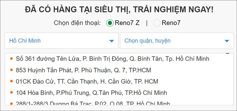 Chọn siêu thị gần nhất